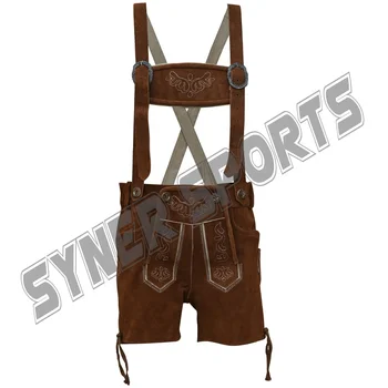 thumbnail image 2 of Genuine Leather Bavarian Lederhosen – Men's Oktoberfest Shorts – Brown, Adjustable Waist 2 of 4