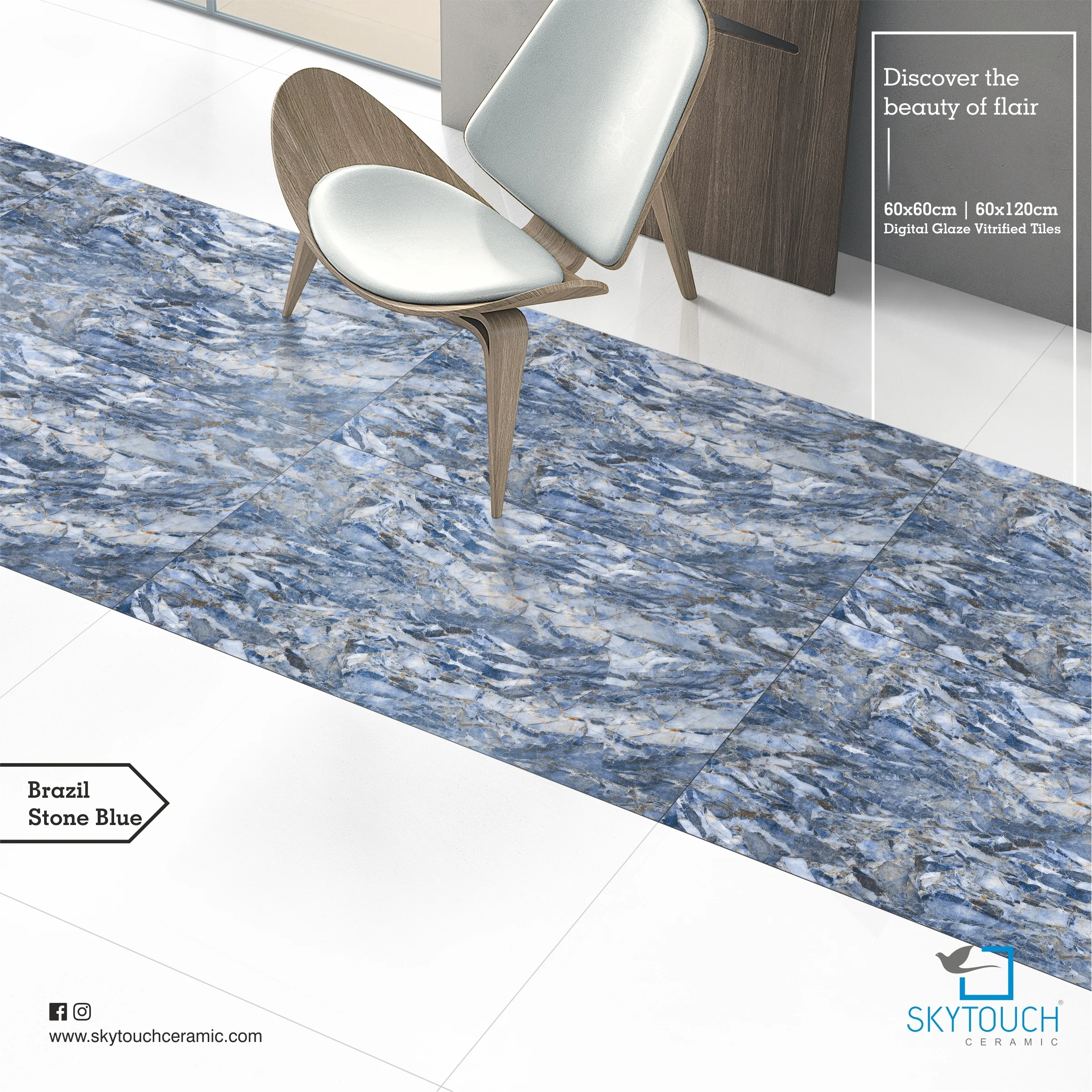Luxury Floor Decor Interior Floor Tiles Glossy Blue Ceramic and Porcelain Tiles Interlocking Ceramic Floors for Home Hotel