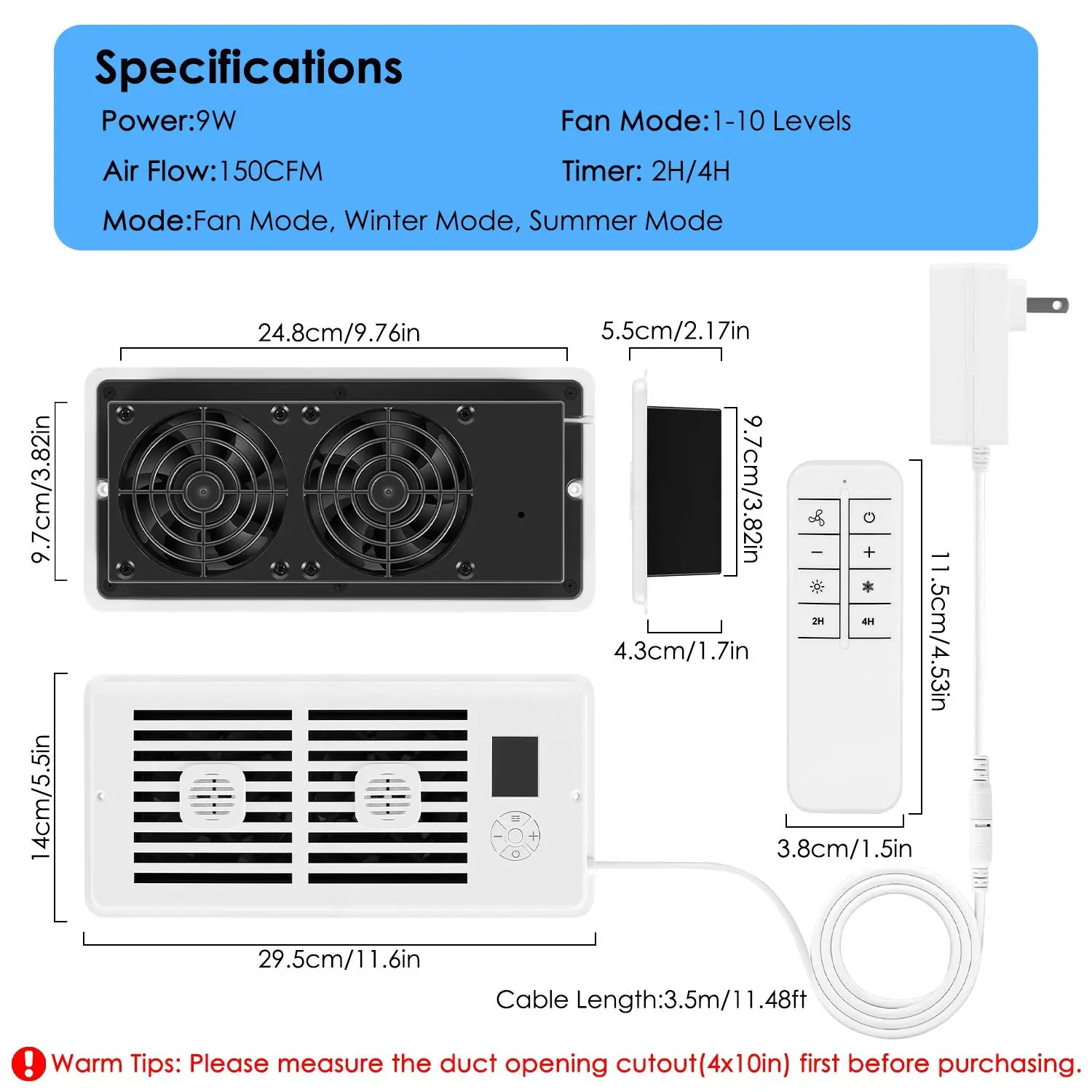 Vent Booster Fan, LCD, 2H/4H, 4", 10" - detail 8
