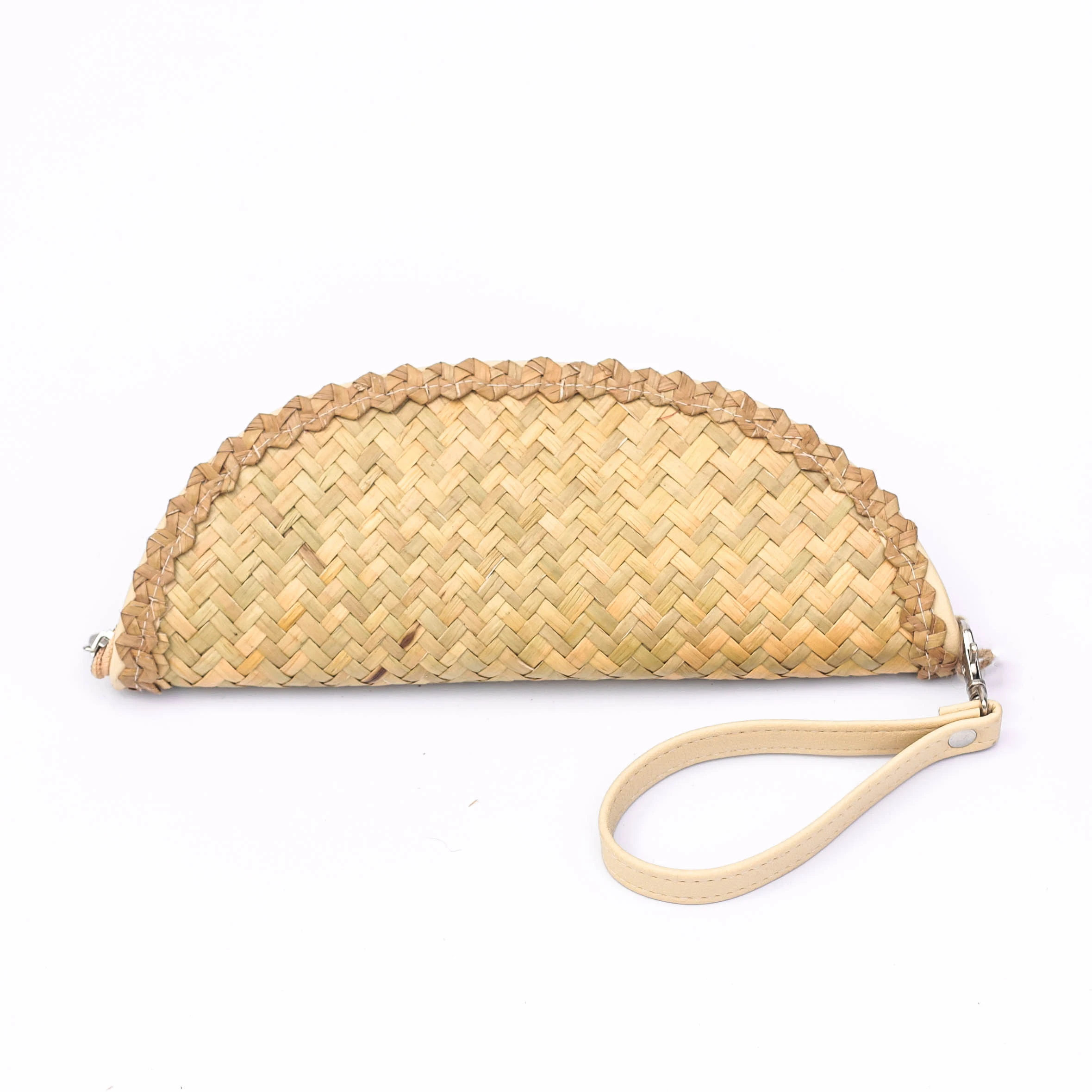Vintage Half-Moon Straw Handbag with Leather Strap