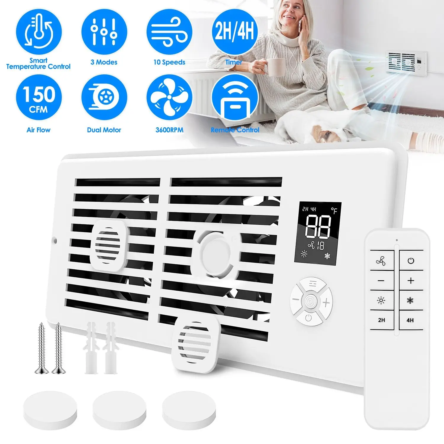 Vent Booster Fan, LCD, 2H/4H, 4", 10" - detail 2