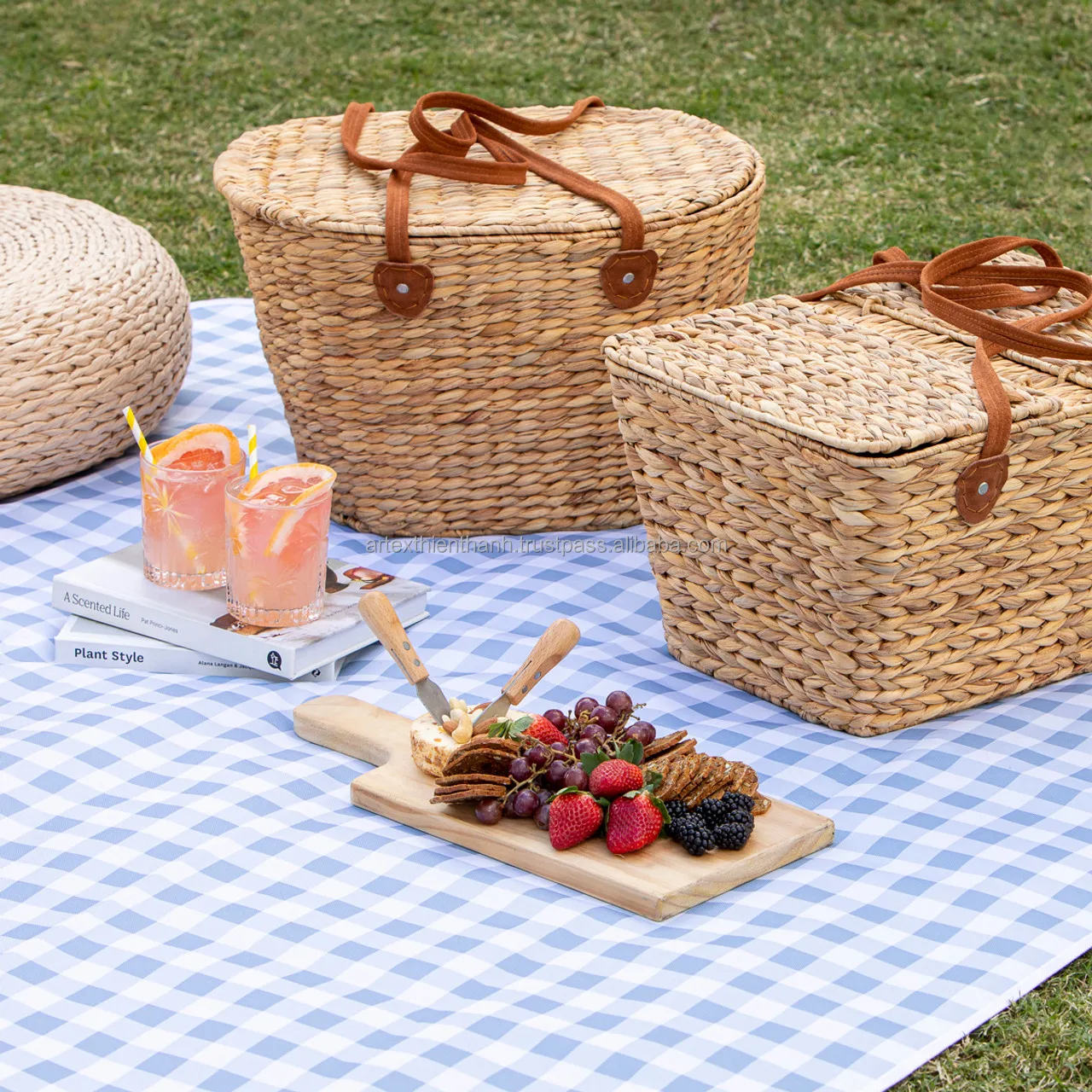 High Quality Woven Picnic Basket With Lids Hyacinth Picnic Basket