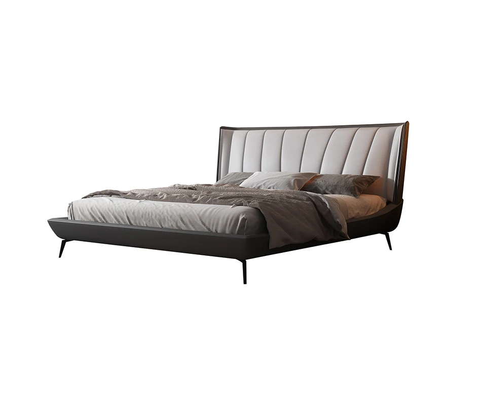 Luxury Bedroom King Size Leather Bed Set Modern Upholstered Double