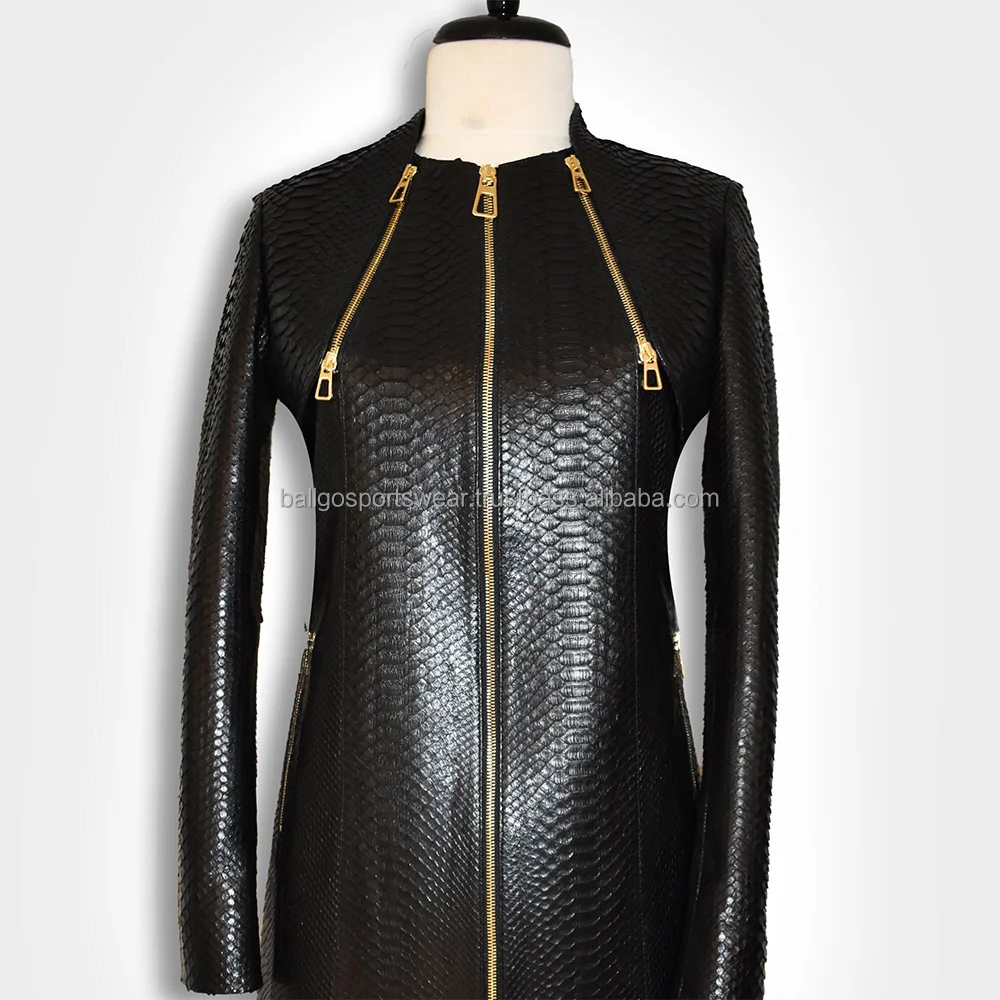 Python Print Leather Jacket Coat for Women's New Detachable Sleeve ...