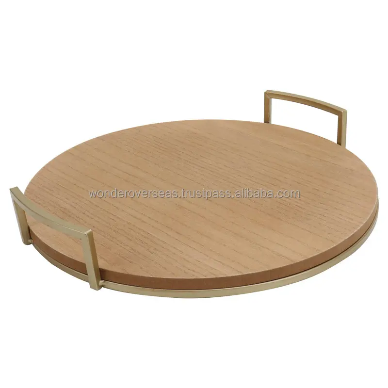 Round Shaped Dark Wooden Serving Tray Household Solid Wooden Serving