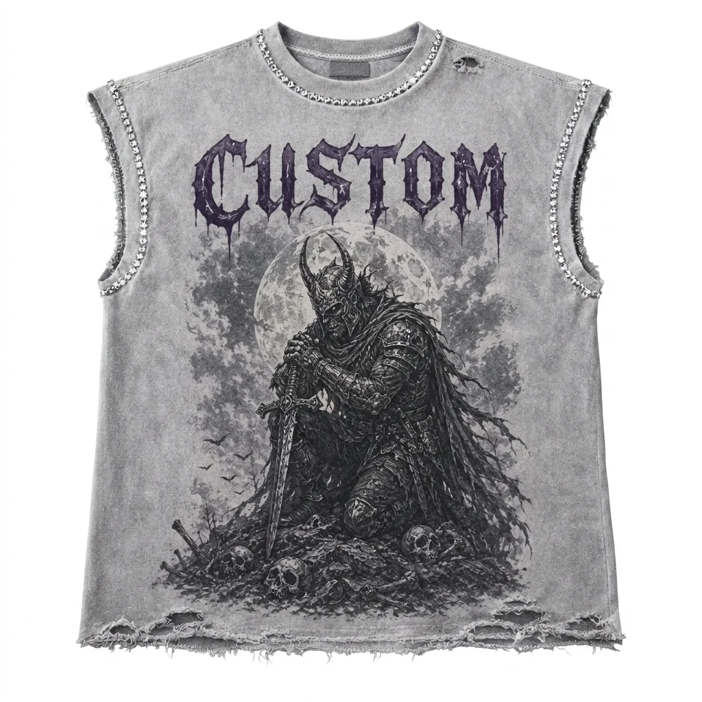 Custom Graphic DTG Printed Rhinestone Tank Top 100% Cotton Jersey Soft Vintage Short Sleeveless T-Shirt For Unisex
