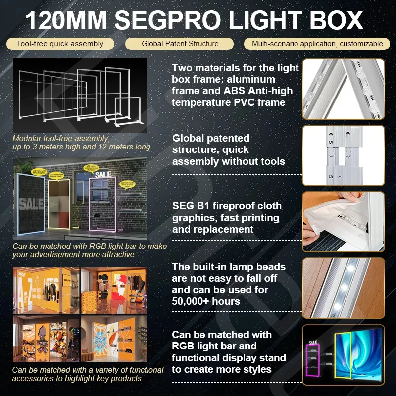 Wall Display Easy Lightbox Led Advertising Frame Aluminium Profile Portable Save Manpower Retail Combine Fabric Light Box