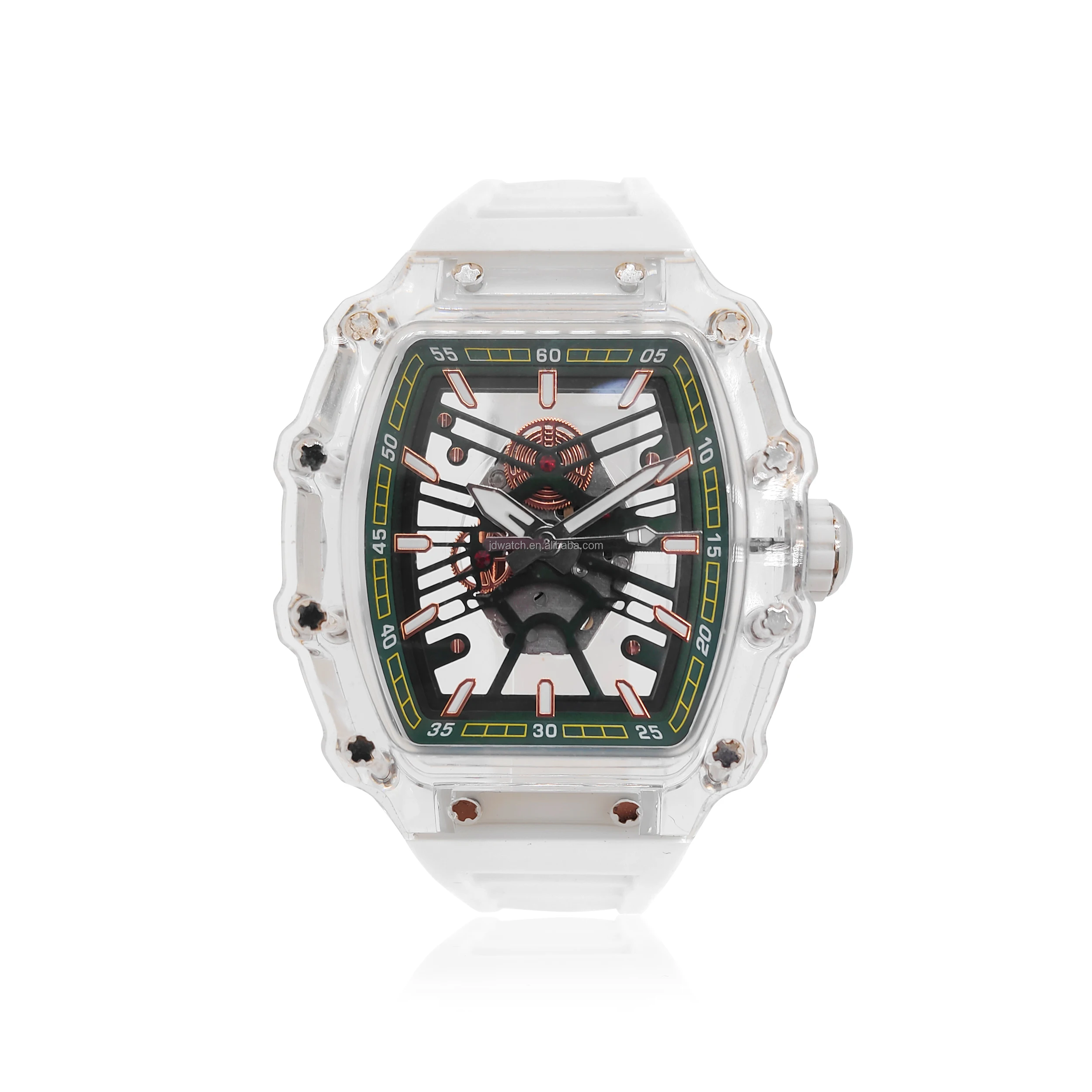 Futuristic Transparent Skeleton Watch with Tonneau Case