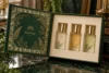 forest green exterior, warm cream interior, muted gold accents