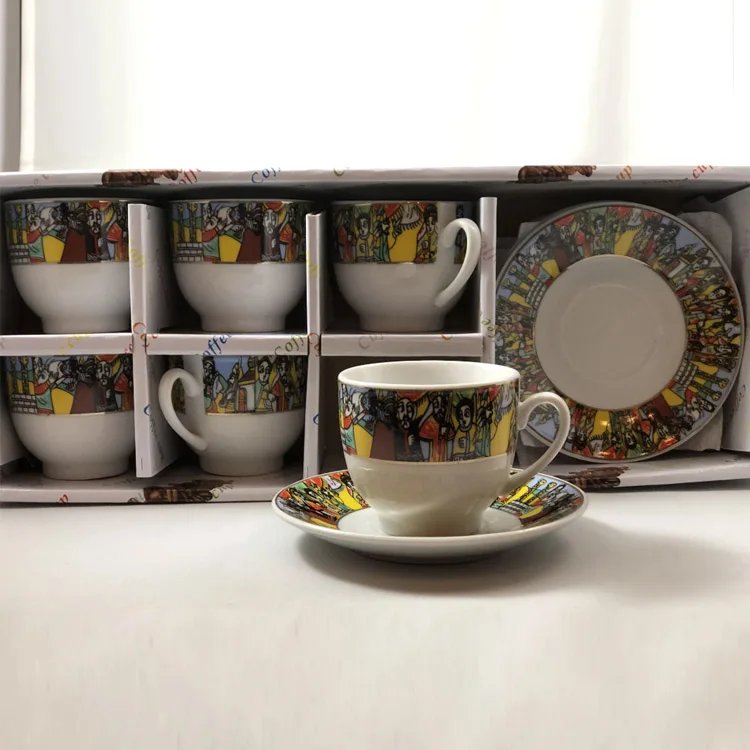 90ml Customized Print Eritrean Ethiopian Coffee Cups Coffee Cup and Saucers Ceramic Porcelain