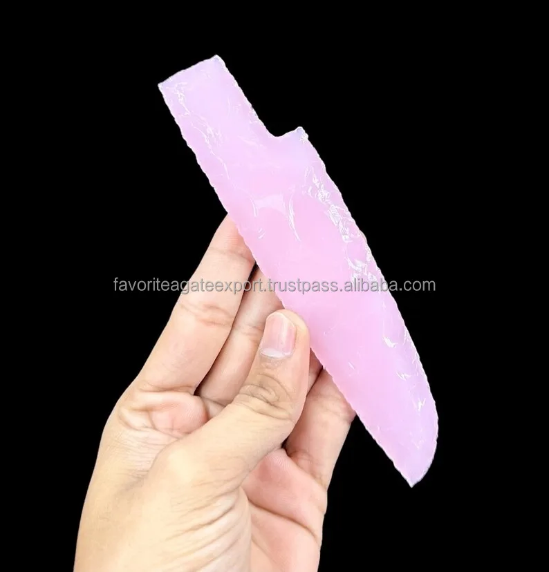 Handcrafts Rose Quartz Glass Knife Kanpping Notched Fantasy Blade Hand ...
