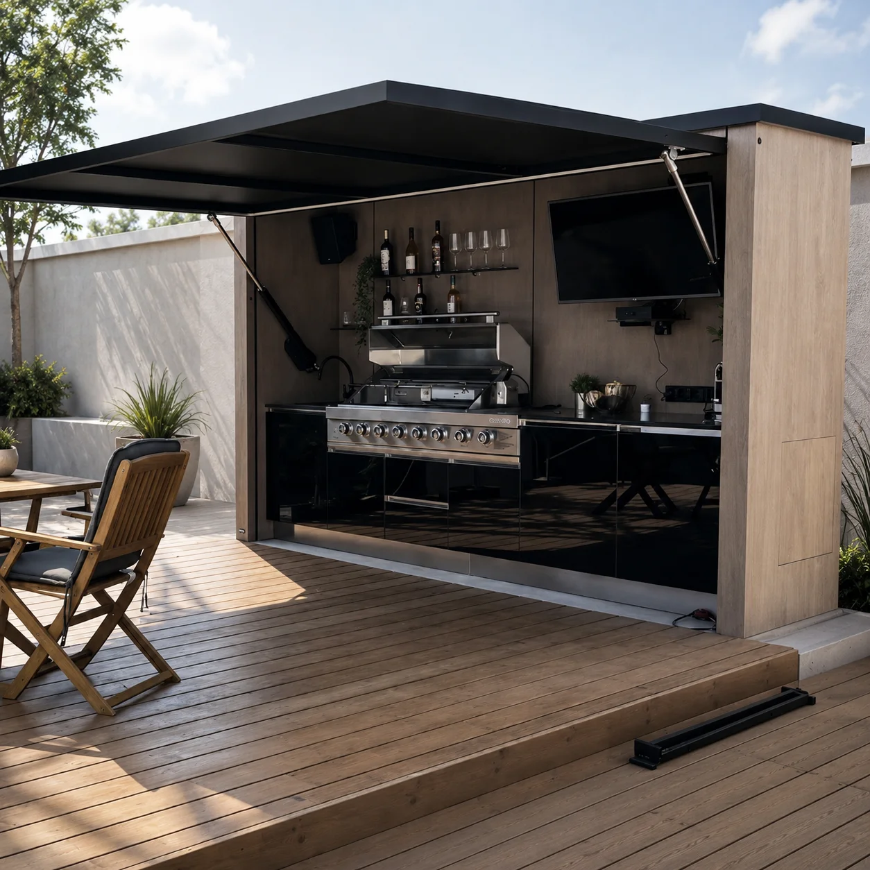Customizable Smart Outdoor Kitchen Module BBQ Grill Station with LED Canopy TV Sink for Backyard Patio