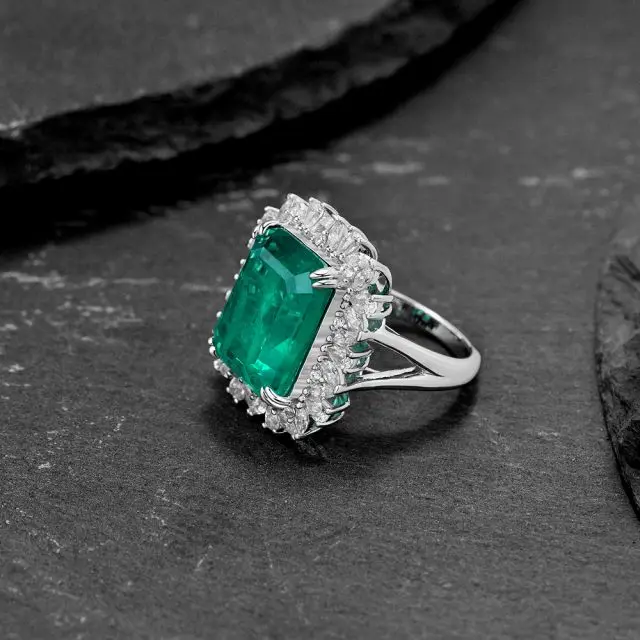 Big Size Emerald Green Rectangular Stone Rings - 925