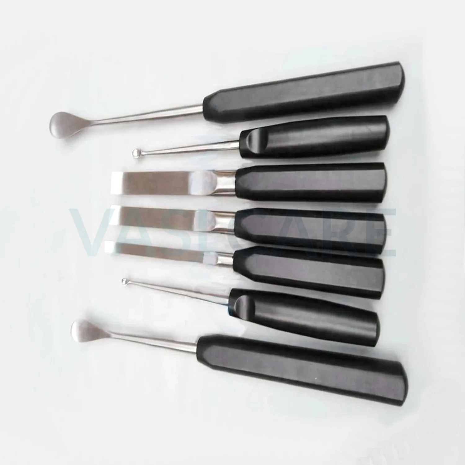Orthopedic Spoon & Chesil Set of 7 Peaces Black Handle Osteotome Orthopedic Tool Bone Spoon and Chisel by Vaslcare