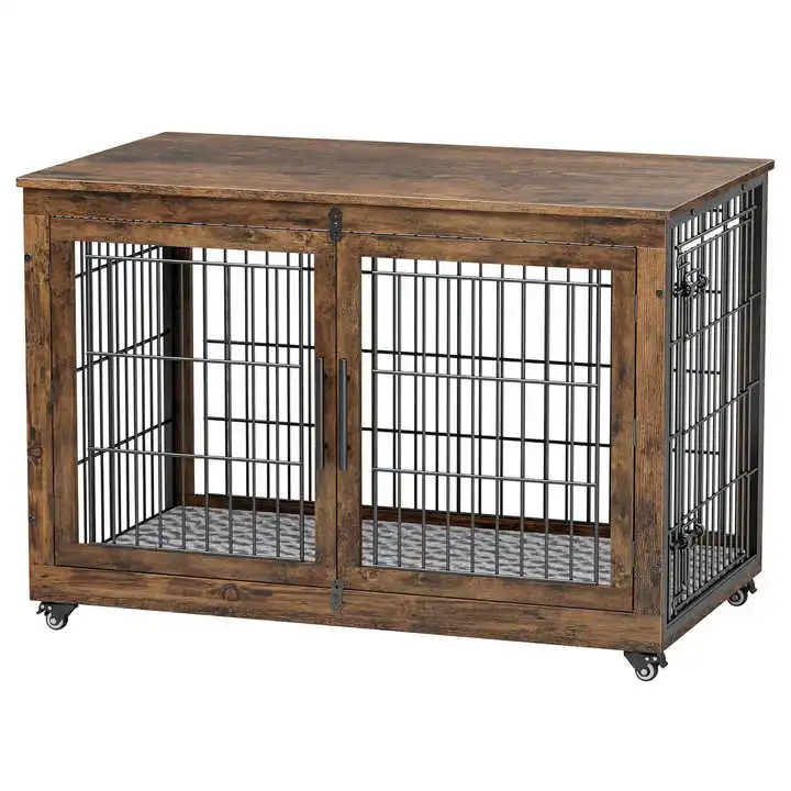 Modern Custom Solid Pattern Wooden Pet House Double-Door Living Room Furniture with Button Closure and Mats for Dogs