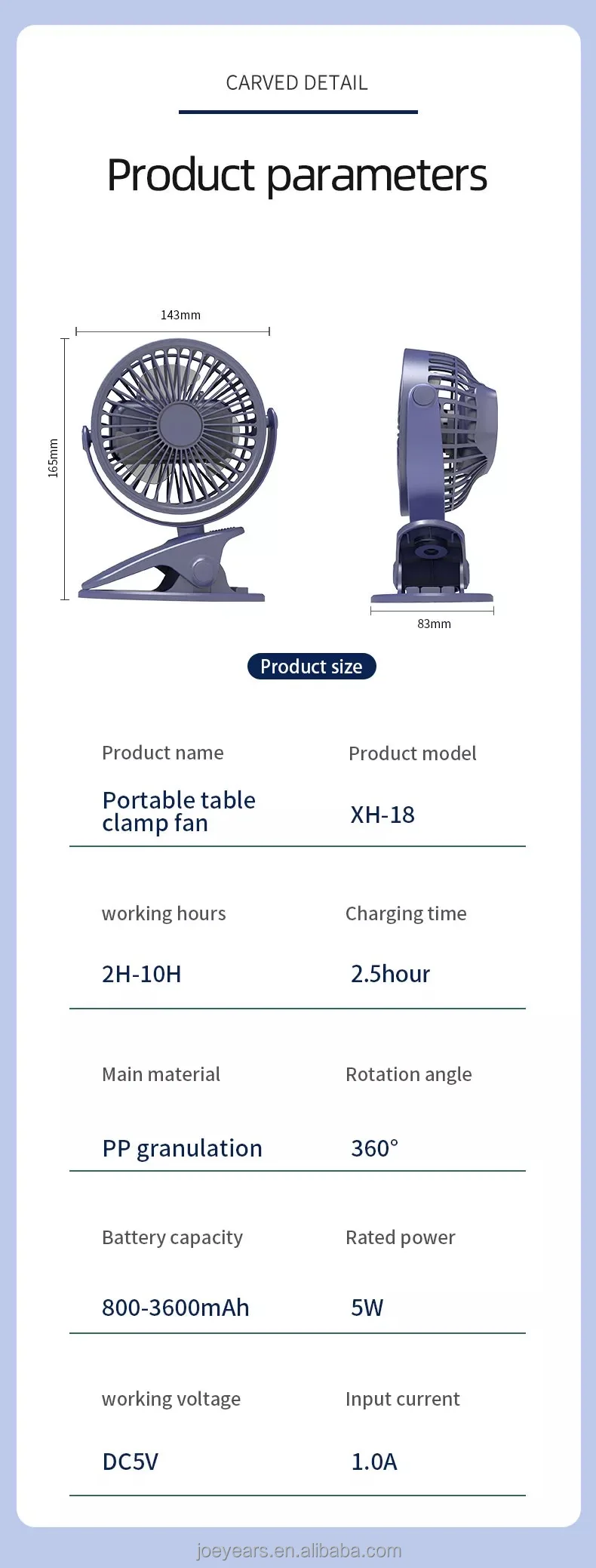 Newest Mini Desktop Fan, Portable, USB, 1200mAh, Cordless - detail 32