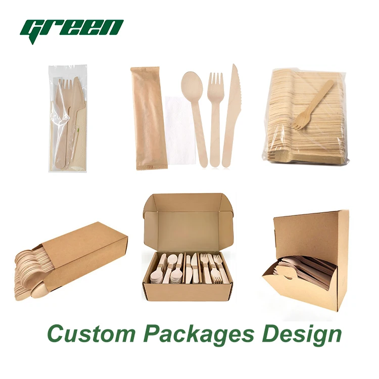 Eco Friendly Biodegradable Disposable Dinnerware Tableware Set Birch Wood Spoon and Fork Knife Set Wooden Cutlery