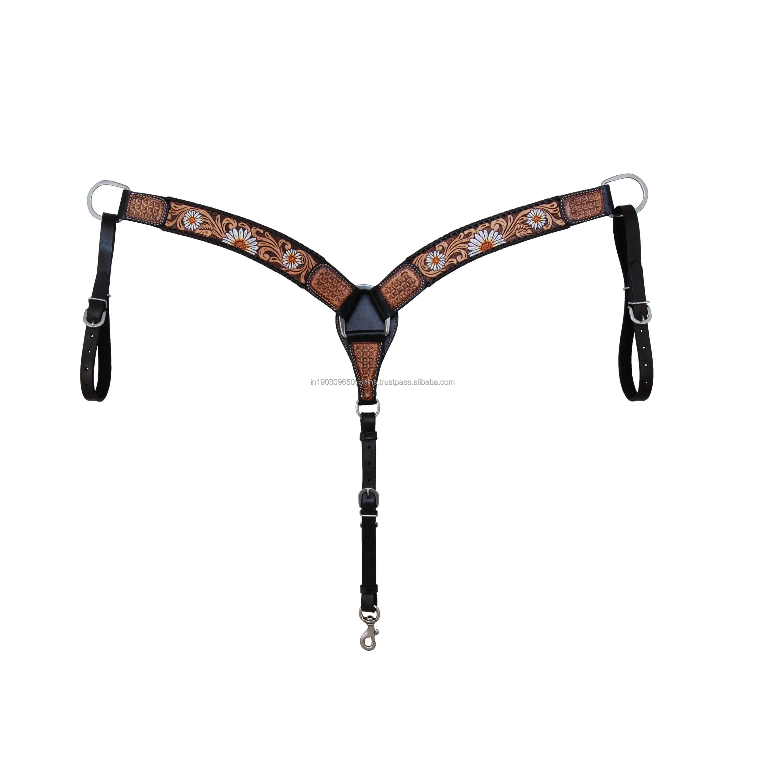 Horse Barrel Racing Cowhide Leather Breastplate Headstall With Flower