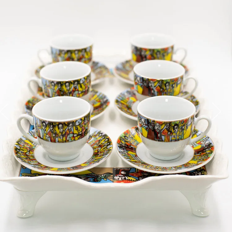 90ml Customized Print Eritrean Ethiopian Coffee Cups Coffee Cup and Saucers Ceramic Porcelain