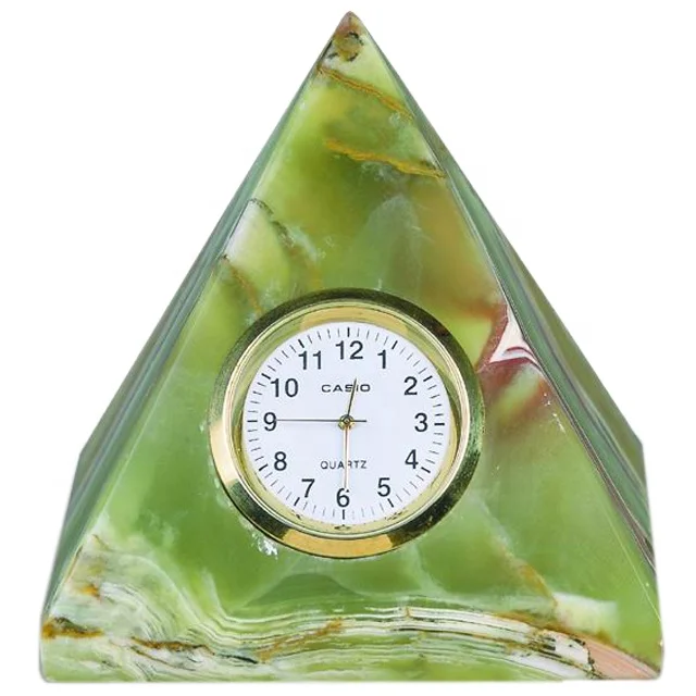 Горячая Распродажа мрамор и оникс натуральный камень оптовая продажа ручная работа форма пирамиды настольные часы для украшения дома