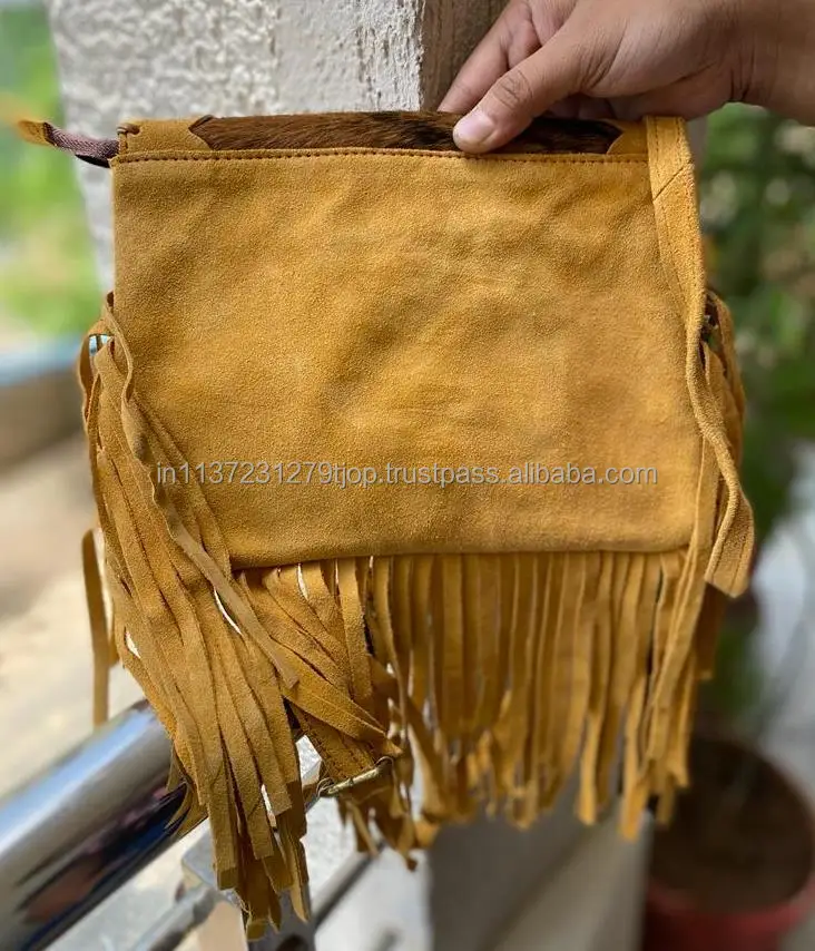 Source New Western Style Hair On Hide Fur Suede Leather Fringe Bag