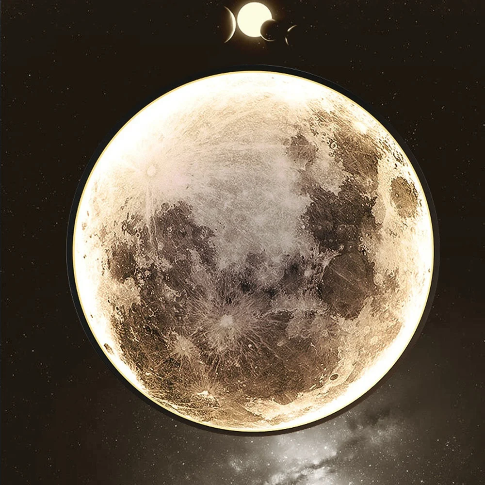 LED Wall Light Moon Dimmable Round 3D Moon Lamp Bedroom Night Light Wall  Decor Lamps Indoor Light Modern LED Moon Wall Lamps