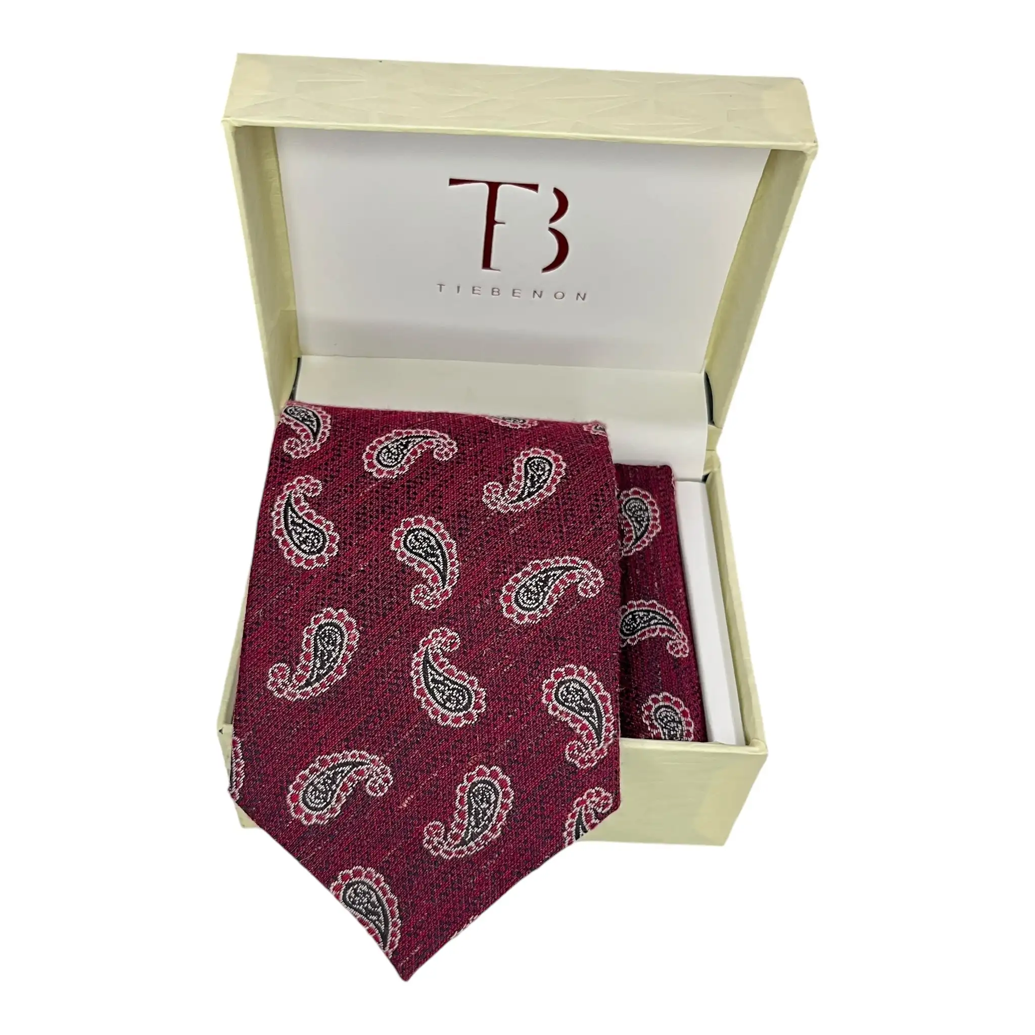 Tie Benon Paisley Broad Pattern Women's Plus Size Cashmere Tie and Pocket Square Combo Set in Lavender Maroon Blue