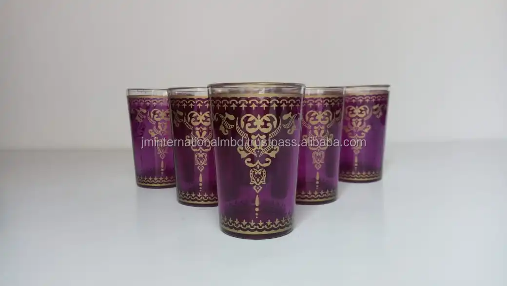 Moroccan Tea Glass Set of 6 Big Gold Shot Glasses Party Shot Glasses With Colorful Print