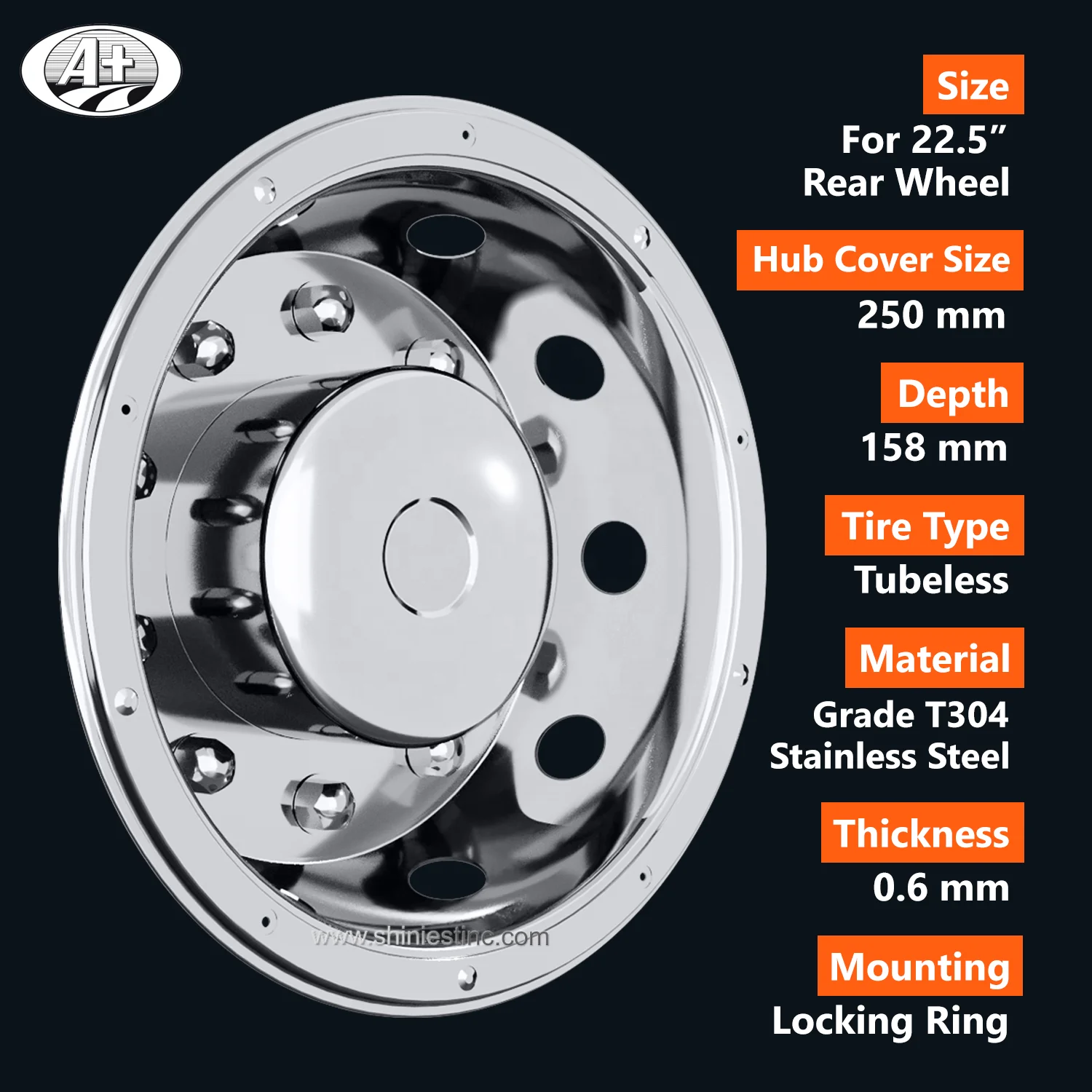 304 Stainless Steel Truck Wheel Covers 225 Inch For Steel Wheel Of