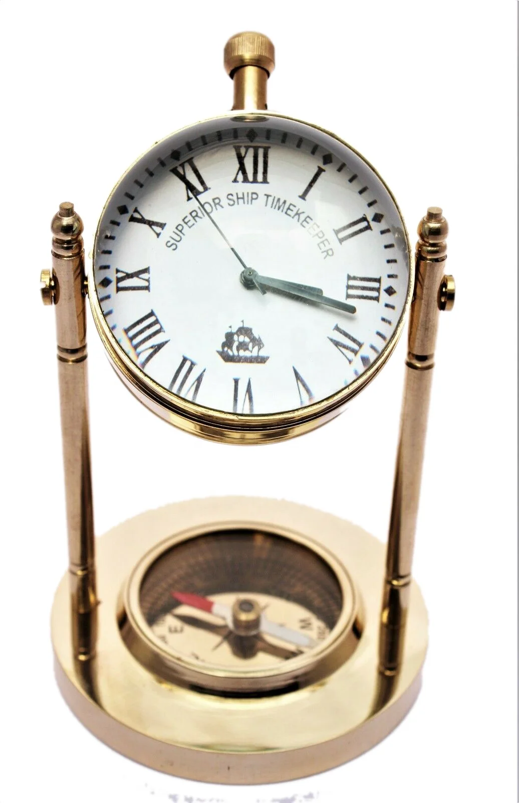 Compass Desk Brass Nautical Antique Maritime Vintage Wooden Clock Marine Gift 