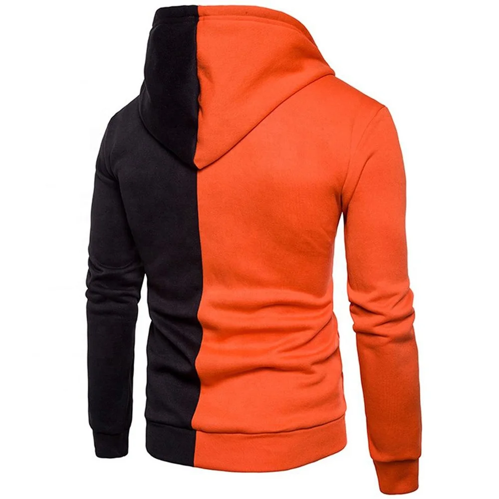 Mens Custom Brand Simple Stylish Warm Long Sleeve Kangaroo Pockets Two Tone Zipper Hoodie