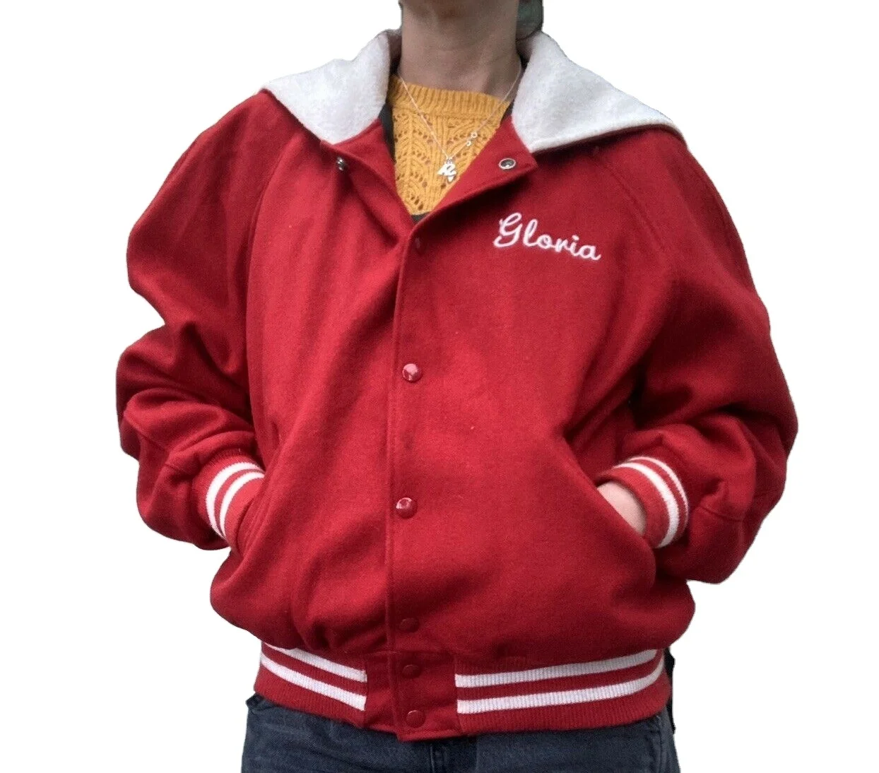 Red and White Sailor Collar Varsity Jacket - Jackets Masters