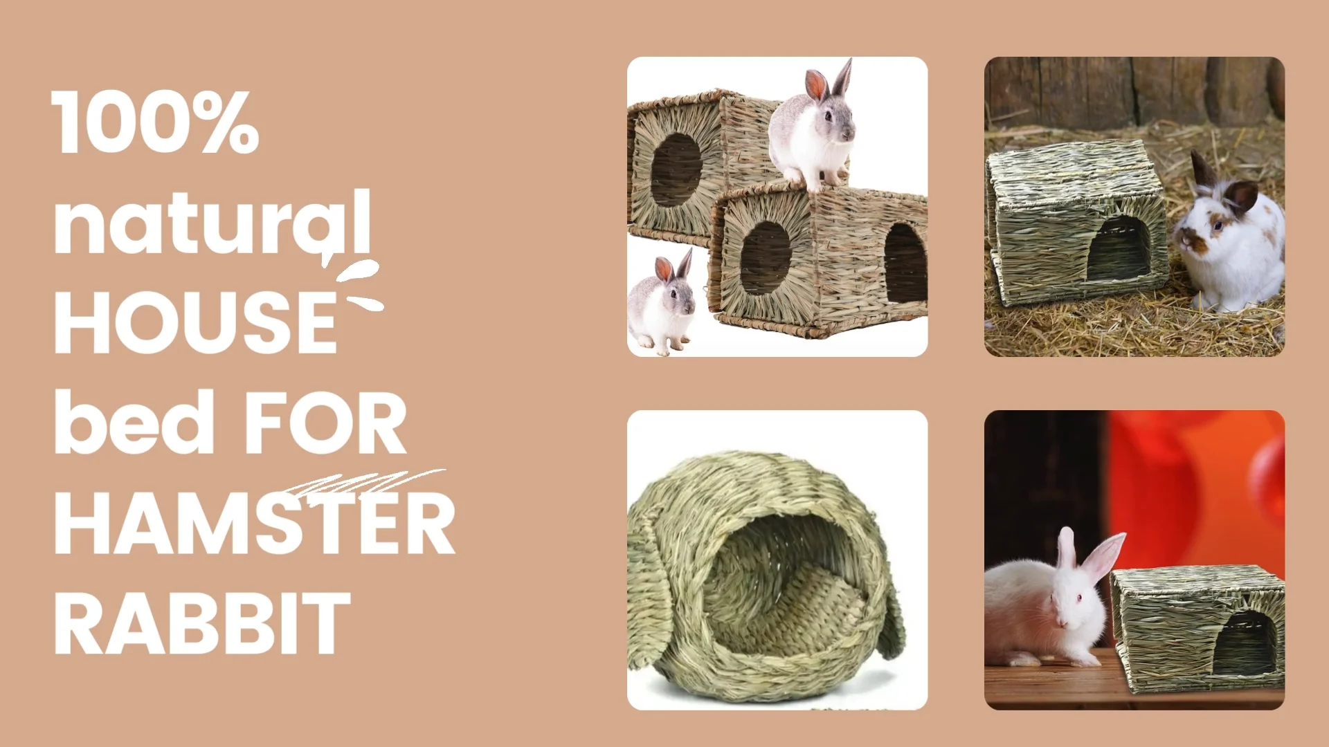 Small Animal Natural Houses Bed Grass Hideaway Tunnel Chew Toy ...
