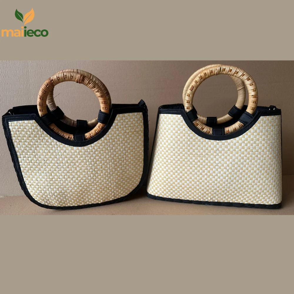 Custom Bamboo Rattan Straw Basket Bamboo Handbag Handles Wholesale Supplier  Ladies Bag Beach Bag For Women