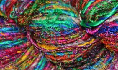 Recycled Sari Silk Yarn in Multicolor Per kg for Knitting Embroidery Weaving Art Crafts