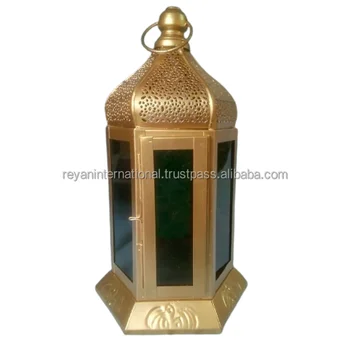 Lanterns Gold Finished Colored Glass Moroccan Lantern Hot Selling Wholesale Arabic Ramzan Lanterns For Home Christmas Decoration