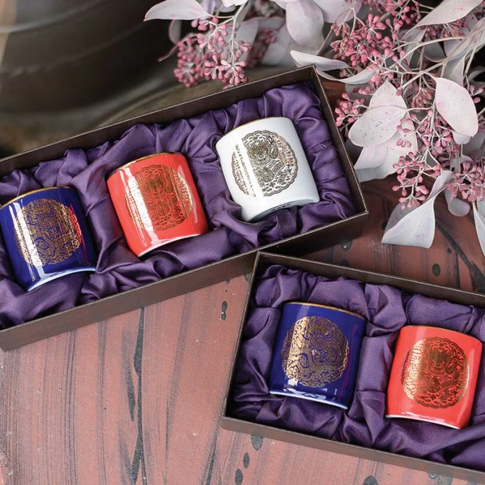Set regalo promozionale con tazza a forma di veste del drago reale coreano, tazze in vetro di lusso di alta qualità con stampa rotocalco, stile tradizionale coreano._voghion.com
