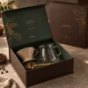 Walnut and forest green with copper coffee branch engraving