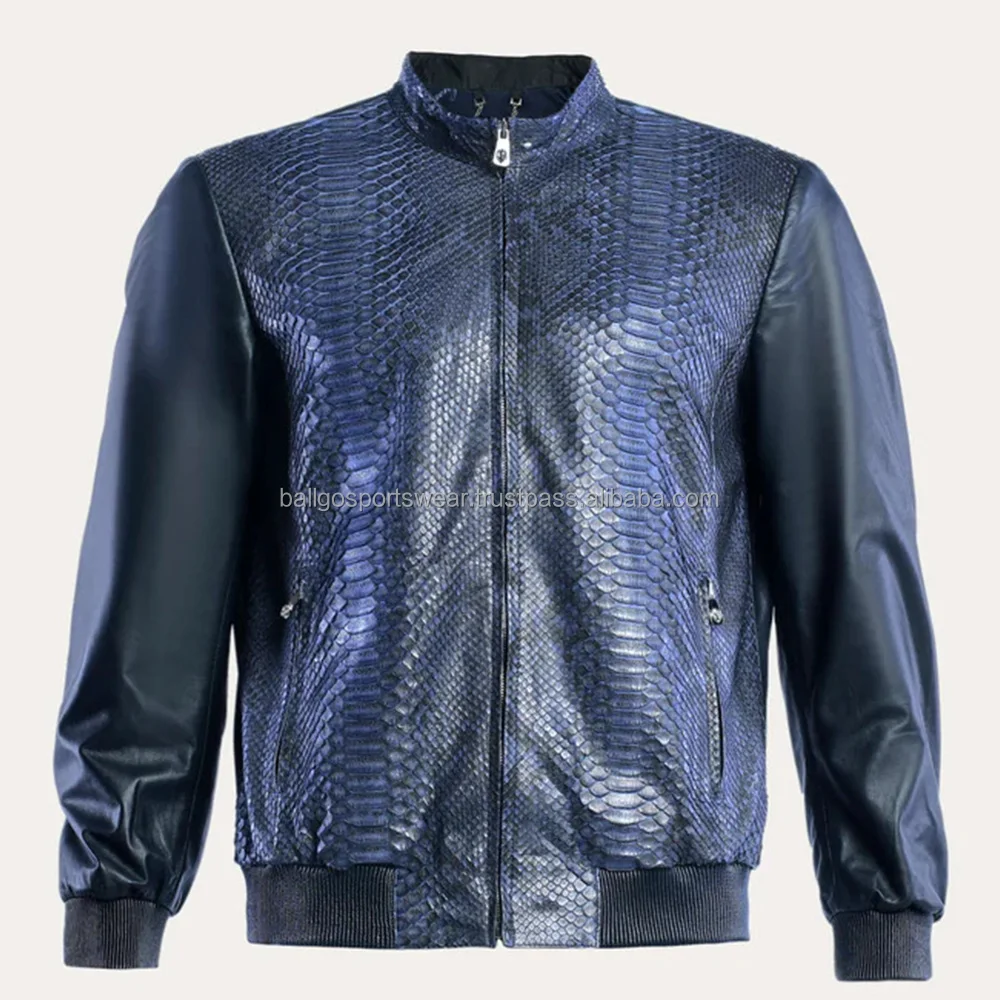 Python Leather Bomber Jacket For Men Cowskin Python Embossed Genuine