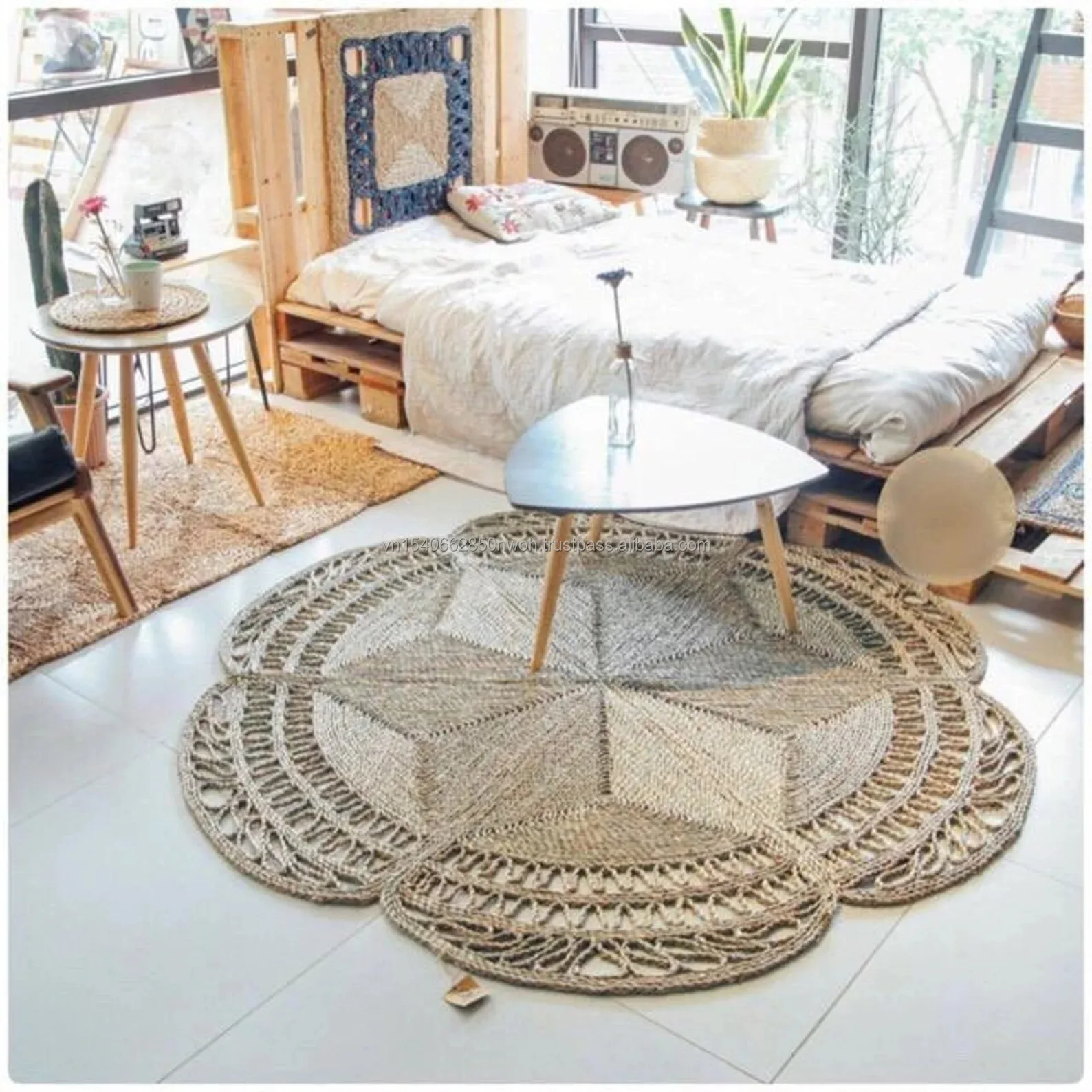 Rustic Plain Natural Seagrass Round Woven Rug Vintage Rug Carpet Mat As