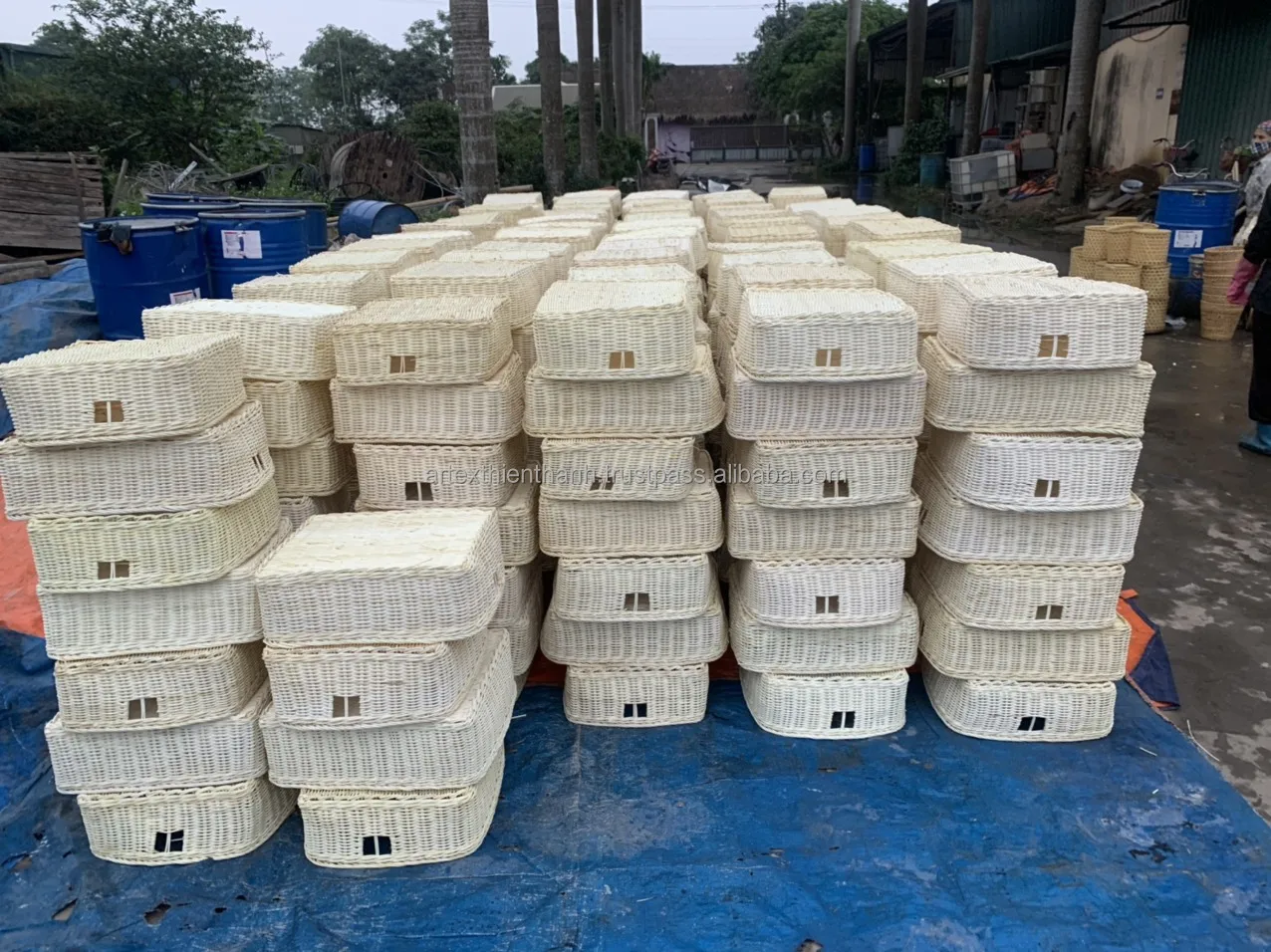 New Design Rectangle Natural Scalloped Rattan Scalloped Breakfast Tray