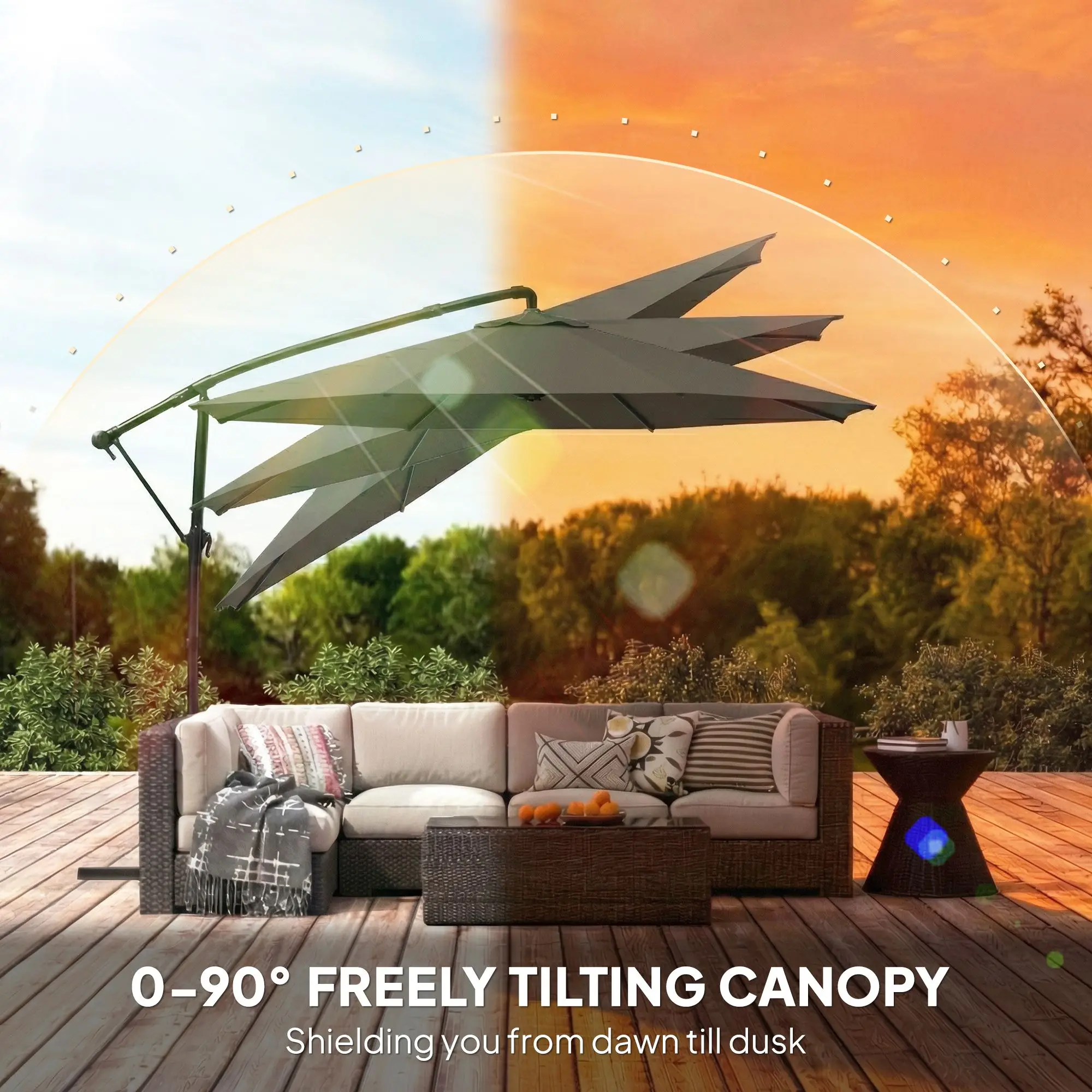 10 ft offset patio hanging umbrella tan 10ft Cantilever Umbrella Outdoor Market Umbrella with Crank & Cross Base Suitable for Garden, Lawn, backyard and Deck, Transform your outdoor living space with this 10 ft cantilever patio umbrella Kadehome 10 ft. Market Hanging