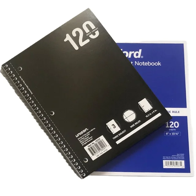 120 Sheet Spiral Notebook 10.5 X 8 Inch 3 Subject Wirebound Notebook