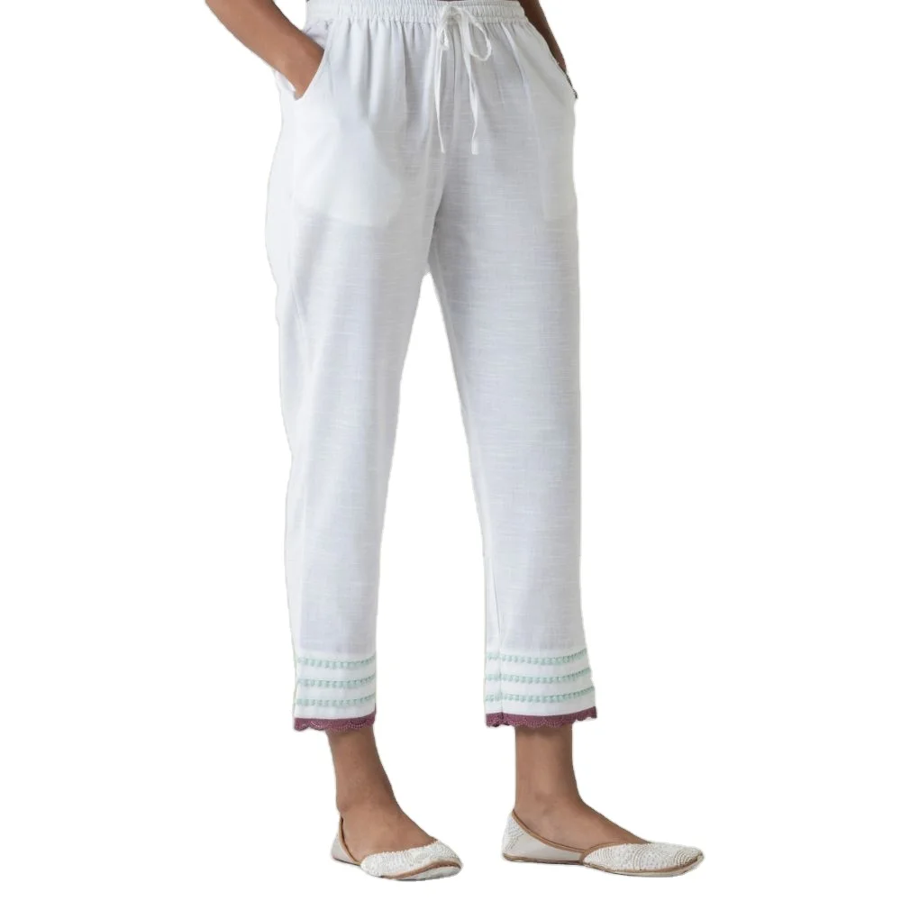 Handloom Pants White Handcrafted Womens 