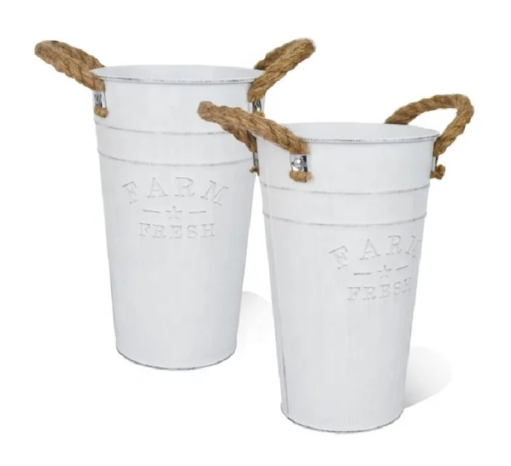 Galvanized Flower Buckets For Cut Flowers 12 Inch Metal Vases For
