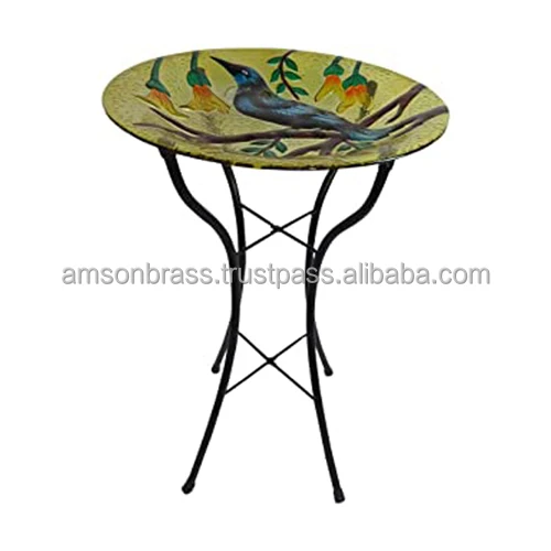 Home Hotel Outdoor Glass Birdbath with Metal Stand for Yard Lawn and Garden Decor Birdbaths Bird Bath on Sale