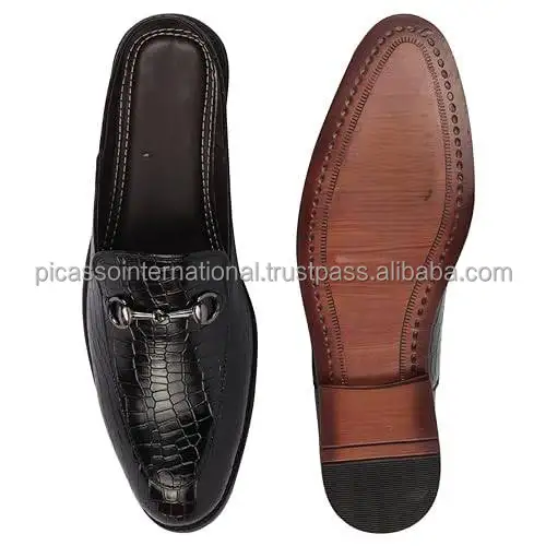 Globally Selling Standard Quality Formal Party Wear Men's Back Open Slip On Mules Shoes Genuine Leather Shoes for Bulk Buyers