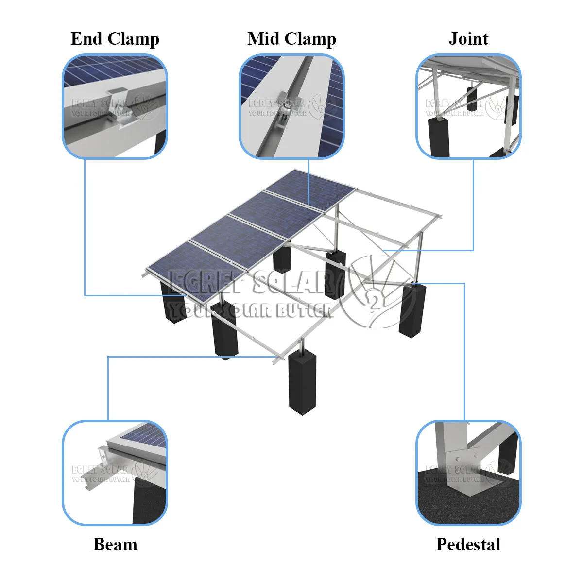 Adjustable Solar Ground Mounting System 50KW Solar Energy Products Aluminum Panel Solar Ground Mount Structure