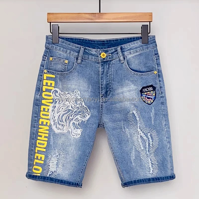 European And American High Street Washed Mid-waist Straight Summer Thin Men's Denim Shorts415_voghion.com