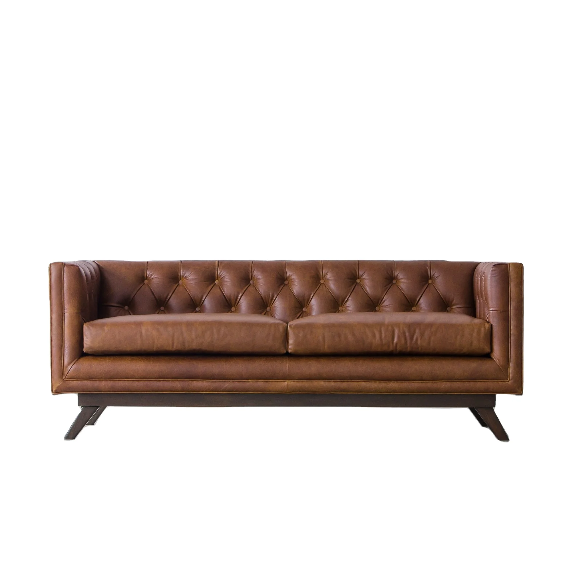 Traditional Tufted Leather Leather Chesterfield Loveseat Sectional Sofa ...